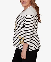 Alfred Dunner Plus Sunflower Stripe Knit Top