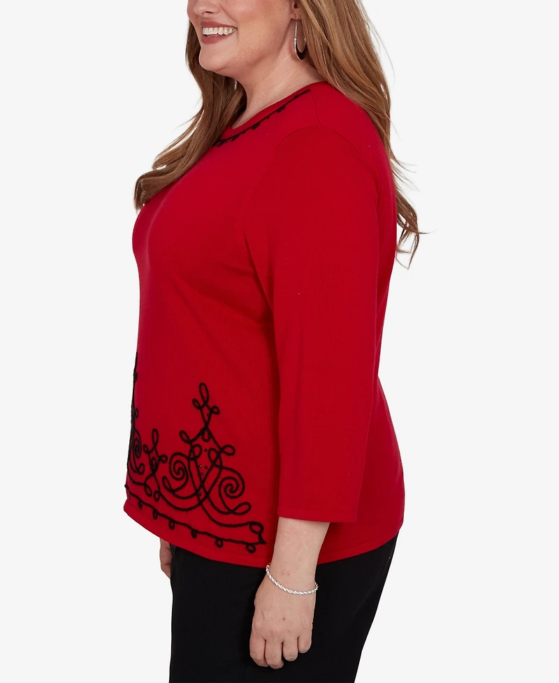 Alfred Dunner Plus Border Scroll Soutache Sweater