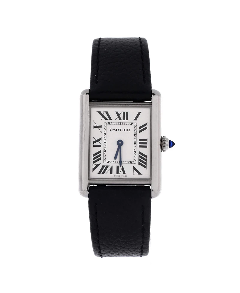 Pre-Owned Cartier Must de Cartier Tank Quartz Watch in Stainless Steel and Leather 25mm