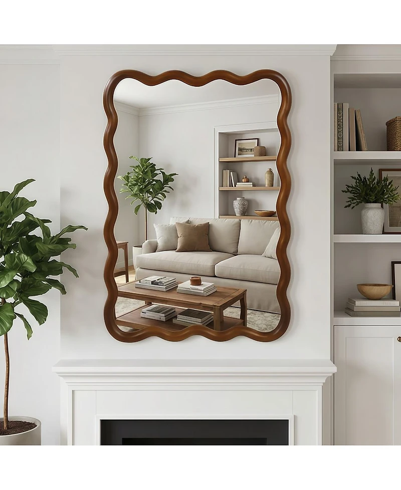 Laoties 24" x 36" Wavy Rectangle Wall Mirror, Modern Decorative Accent Mirror for Living Room, Bathroom and Entryway
