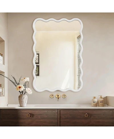 Laoties 24" x 36" Wavy Rectangle Wall Mirror, Modern Decorative Accent Mirror for Living Room, Bathroom and Entryway