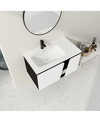 Sillysis Wall Mounted Bathroom Vanity with Ceramic Sink, Soft Close Doors, Plywood Cabinet, Ample Storage for Modern Bathrooms