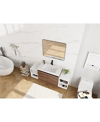 Sillysis Inch Wall Mounted Bathroom Vanity with Resin Sink Open Storage Shelves for Small Modern