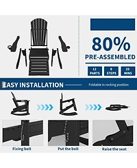 goamon 2 Piece Outdoor Folding Adirondack Rocking Chairs with Retractable Ottoman