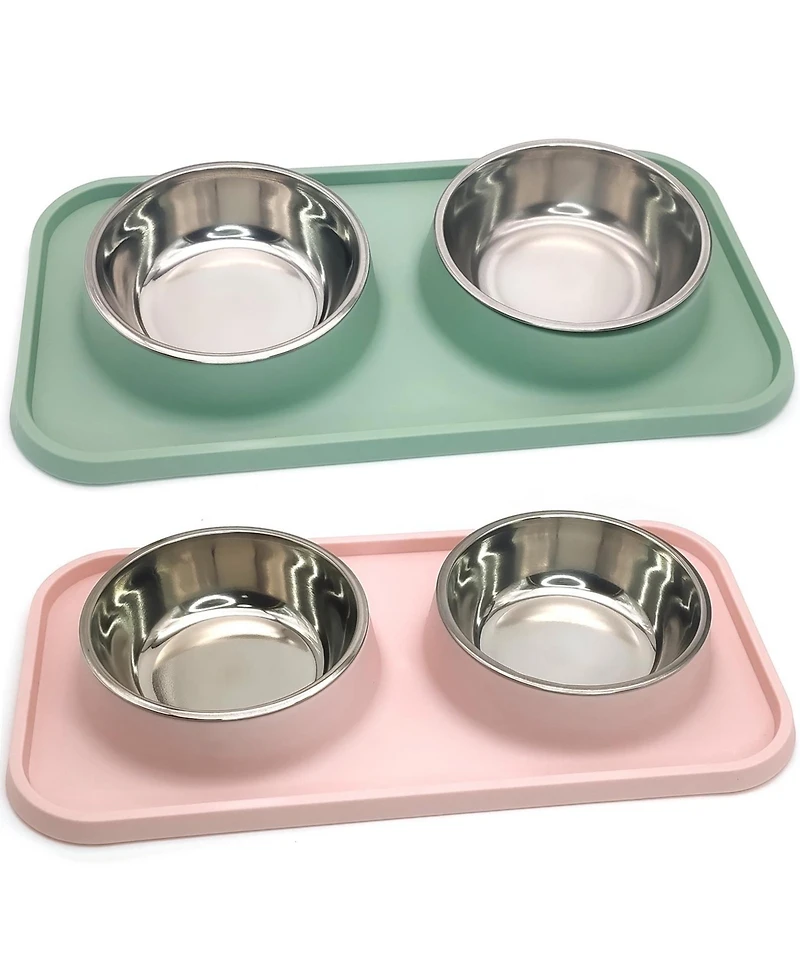 Aronkl Stainless Steel Pet Feeder Set Non-Slip Spill Proof Removable Bowls for Small Pets