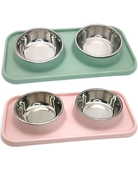 Aronkl Stainless Steel Pet Feeder Set Non-Slip Spill Proof Removable Bowls for Small Pets