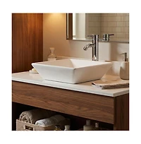 Busdays 16x16 Inch Square Ceramic Vessel Sink for Bathroom Vanity Beveled Porcelain with Faucet and Pop Up Drain