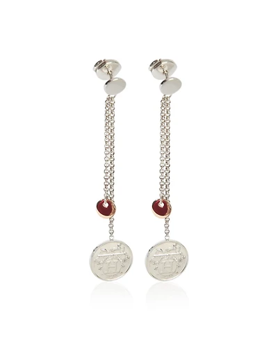 Pre-Owned HERMES Rose Gold and Sterling Silver Ex-Libris Drop Earrings