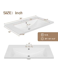 Busdays 30 Inch Ceramic Bathroom Vanity Top Basin Single Sink with 3 Pre Drilled Faucet Holes