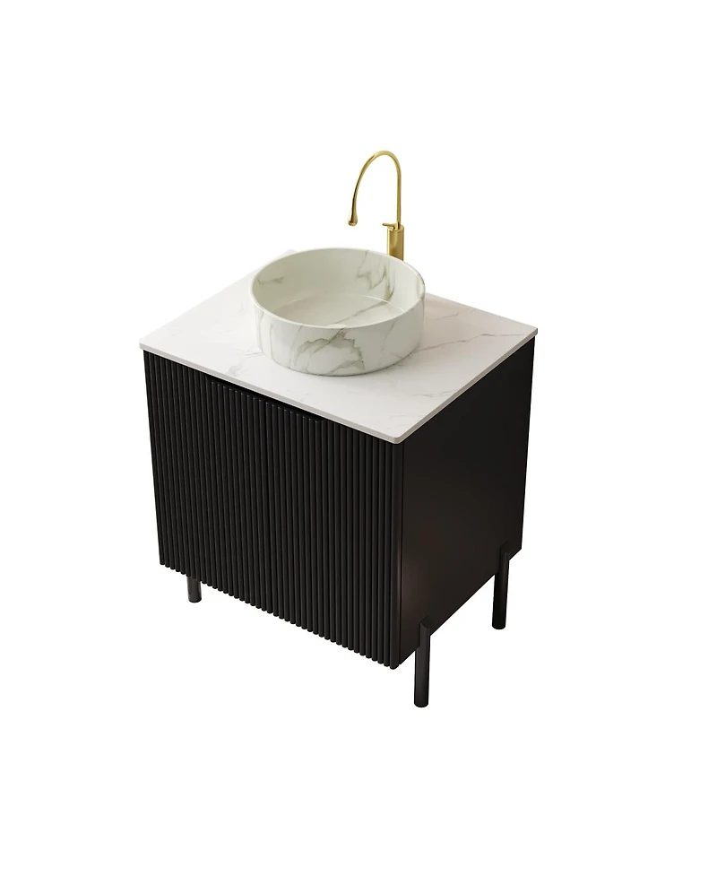 Sillysis Inch Bathroom Vanity with Double Vessel Sinks, Sintered Stone Countertop, Soft Close Doors