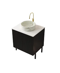 Sillysis Inch Bathroom Vanity with Double Vessel Sinks, Sintered Stone Countertop, Soft Close Doors