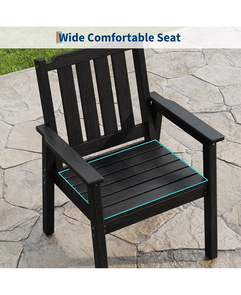 homfan Wide Seat Outdoor Patio Dining Chairs Set, All-Weather Hdpe With Back, Waterproof, Sturdy For Deck, Backyard, Poolside.