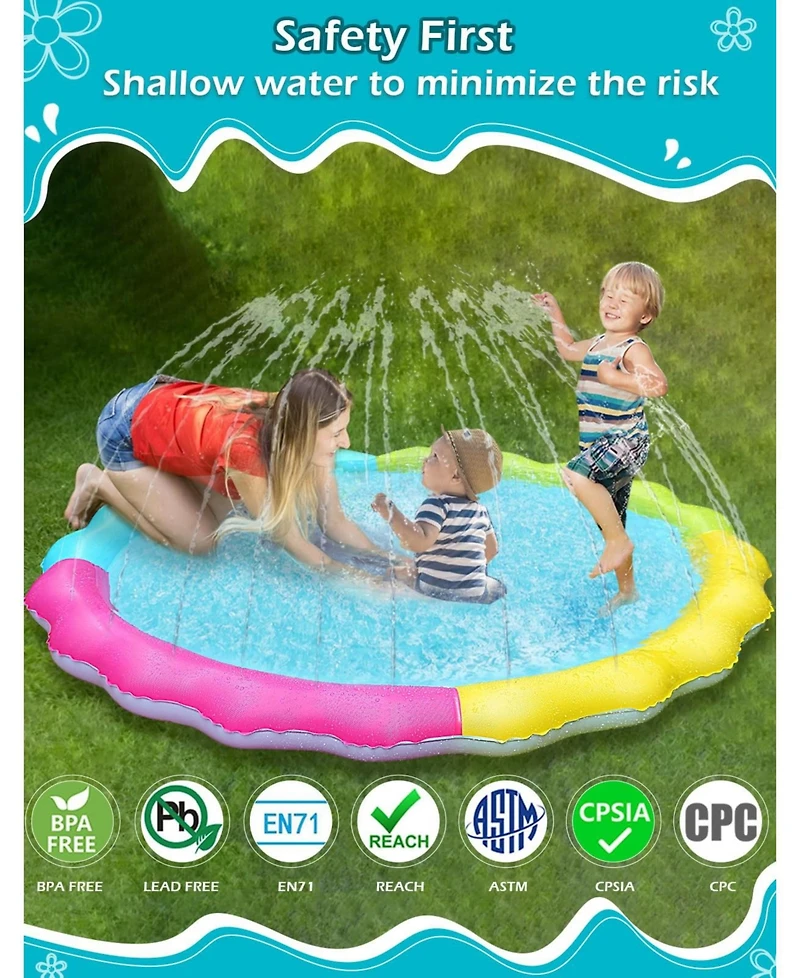 Aofar 87" Splash Pad Sprinkler Play Mat Outdoor Pool Dog Nonslip