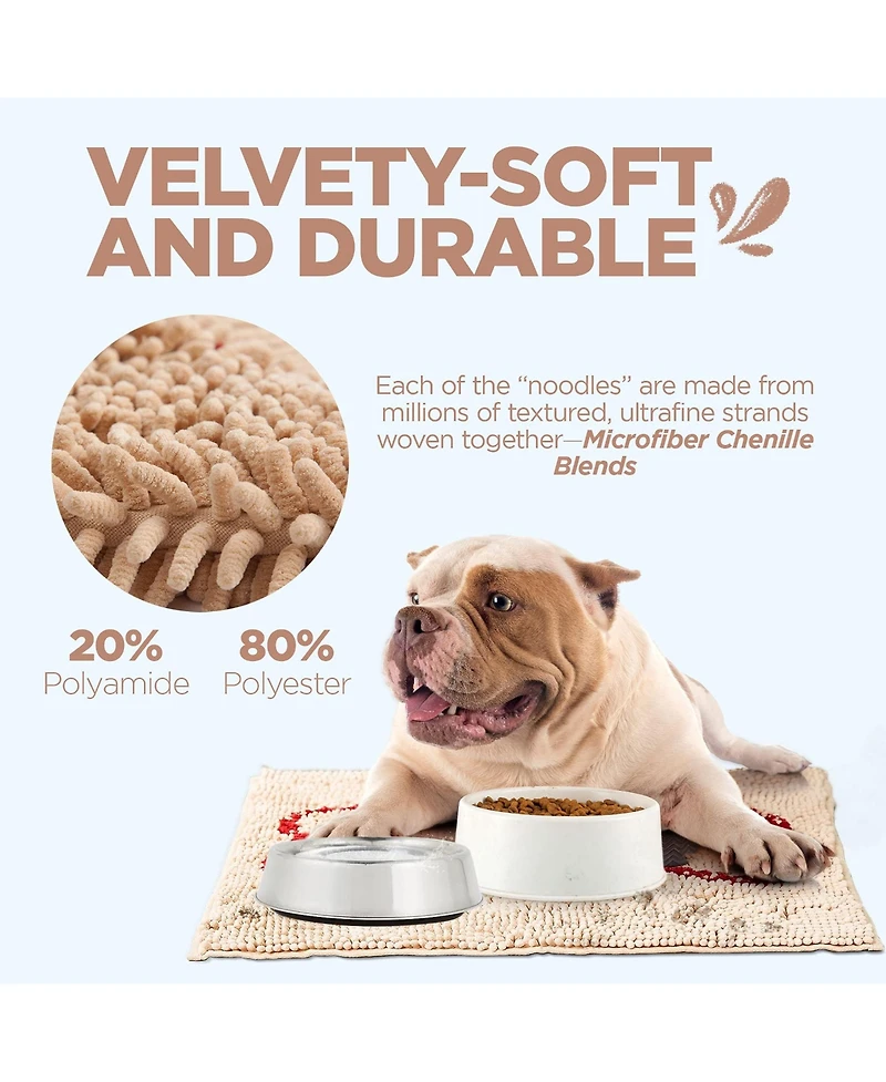 Aronkl Absorbent Chenille Dog Food Mat Non-Slip Washable Quick Dry Pet Mess Mat