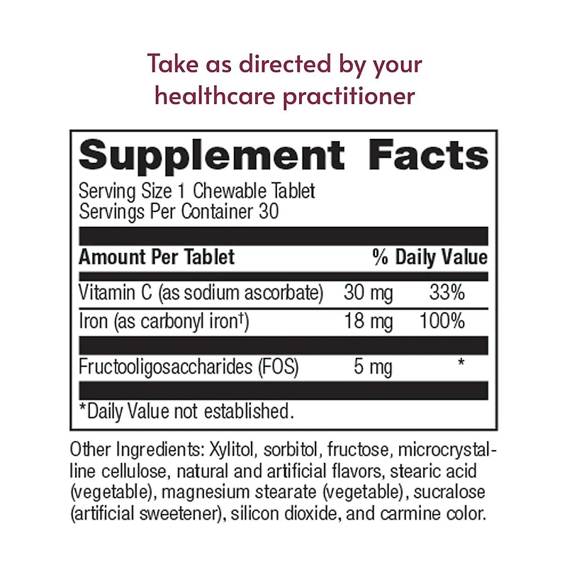 Bariatric Advantage Iron 18 Milligram with Vitamin C Chewable Ferronyl Carbonyl Iron Gentle on Stomach Strawberry 30 Count