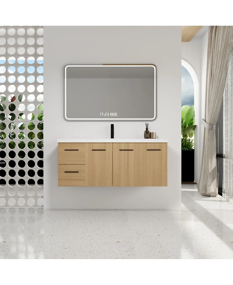 Sillysis 48 Inch Wall Mounted Bathroom Vanity with Resin Sink, 3 Doors 2 Drawers, Modular Storage for Modern Bathrooms