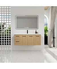 Sillysis 48 Inch Wall Mounted Bathroom Vanity with Resin Sink, 3 Doors 2 Drawers, Modular Storage for Modern Bathrooms