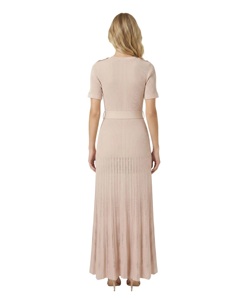 Modenaire Women's Ribbed Knit Belted Pleated Midi Dress