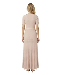 Modenaire Women's Ribbed Knit Belted Pleated Midi Dress