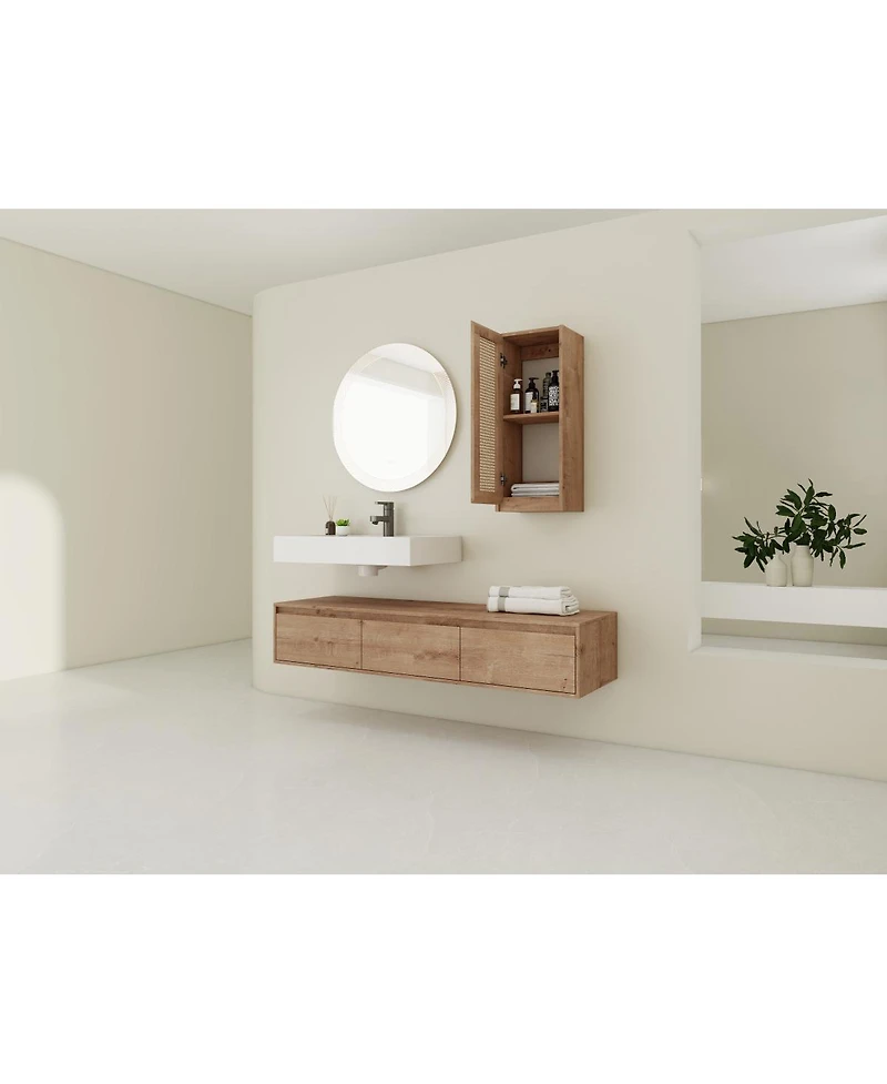 Sillysis 59 Inch Wall Mounted Bathroom Vanity Set with Resin Sink, Soft Close Drawers, Side Cabinet, Modern Floating Storage Solution