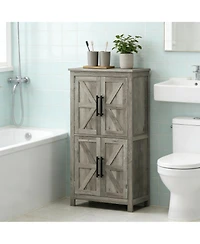 Clihome Farmhouse Storage Cabinet Rustic Floor Cabinet with Barn Door, Adjustable Shelves