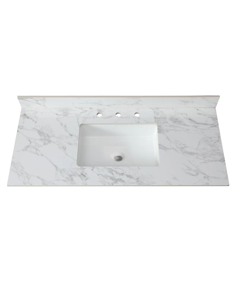 Sillysis 31/37/43/49 Inch Sintered Stone Bathroom Vanity Top with Ceramic Sink, 4 Inch Backsplash, 3 Faucet Holes