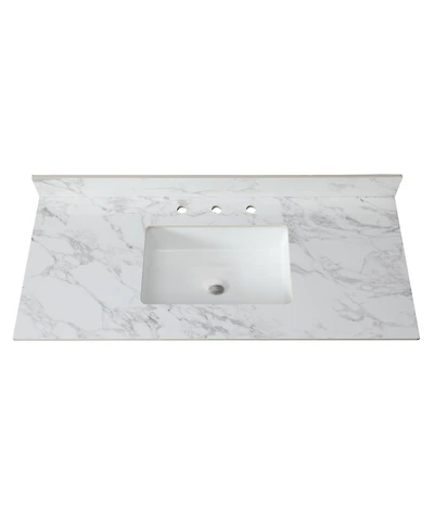 Sillysis 31/37/43/49 Inch Sintered Stone Bathroom Vanity Top with Ceramic Sink, 4 Inch Backsplash, 3 Faucet Holes