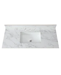 Sillysis 31/37/43/49 Inch Sintered Stone Bathroom Vanity Top with Ceramic Sink, 4 Inch Backsplash, 3 Faucet Holes