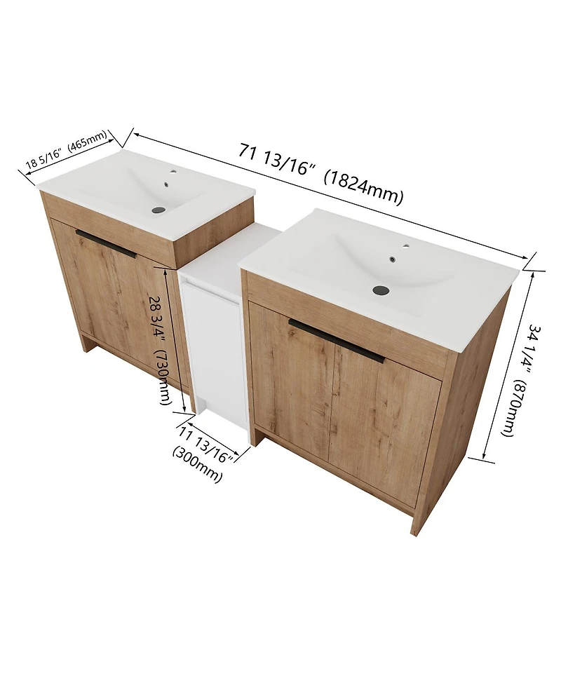 Sillysis Inch Freestanding Double Bathroom Vanity Set with Ceramic Sinks, Plywood Cabinets