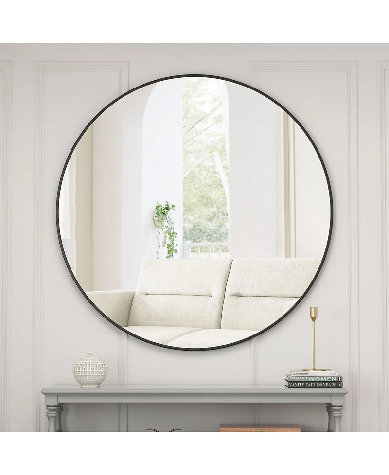 Laoties 48" Oversized Round Wall Mirror, Large Modern Metal Circle Statement Mirror for Living Room