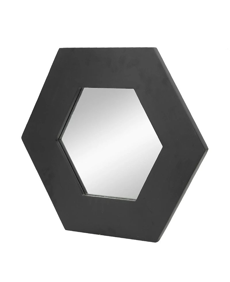 Laoties 18.5" Hexagon Wall Mirror, Geometric Teak Wood Accent Mirror for Entryway, Bedroom and Gallery
