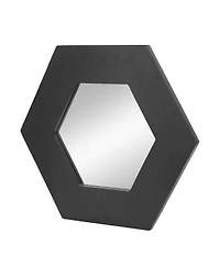 Laoties 18.5" Hexagon Wall Mirror, Geometric Teak Wood Accent Mirror for Entryway, Bedroom and Gallery
