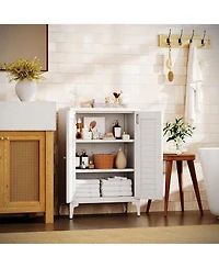Boyel Living Metal Bathroom Floor Cabinet w/ Doors, Freestanding Organizer with 2 Adjustable Shelves and Legs
