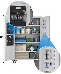Boyel Living 72" Metal Garage Storage Cabinet with Wheels and Pegboard, Wide Rolling Tool Organizer with Doors