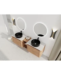 Sillysis 71 Inch Wall Mounted Double Bathroom Vanity with Stone Countertop, Ceramic Vessel Sinks