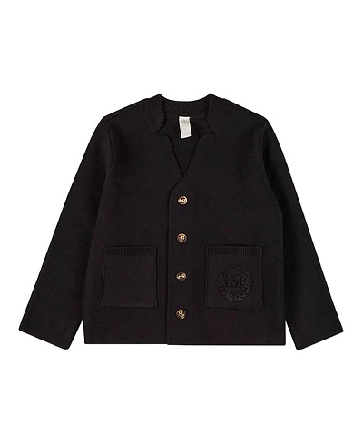 MeMoi Baby Boys 100 percentage Cotton Knit 2-Pocket Button-Down Cardigan With Raised Crest