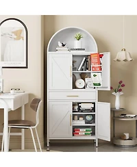 Boyel Living 72.8" Metal Arched Pantry Cabinet, Farmhouse Kitchen Organizer with Drawer and Adjustable Shelves