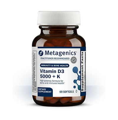 Metagenics Vitamin D3 and Vitamin K2 5,000 Iu with Mk 7 Vitamin D3 with K2 for Immune Support, Bone and Heart Health Non Gmo, Gluten Free 60 Softgels