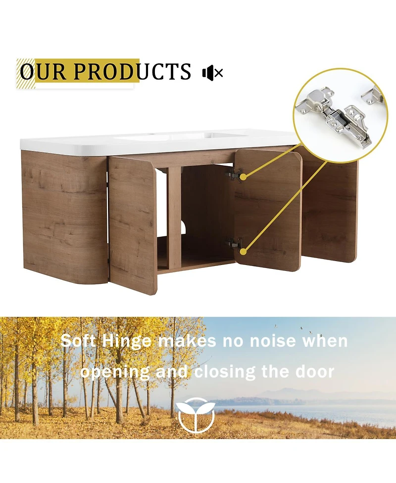 Sillysis 48 Inch Wall Mounted Modern Bathroom Vanity with Resin Sink, Soft Close Doors, Plywood Cabinet, Storage Space