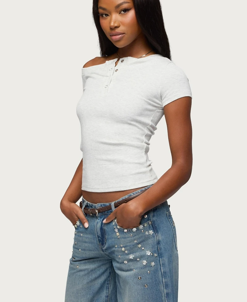 Edikted Women's Jubilee Off Shoulder Henley Top