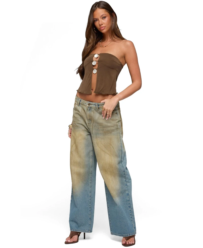 Edikted Women's Lee Iridescent Strapless Cutout Top