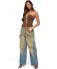 Edikted Women's Lee Iridescent Strapless Cutout Top