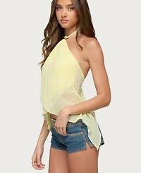 Edikted Women's Chiffon Split Open Back Halter Top