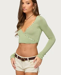 Edikted Women's Hyla Button Cropped Knit Wrap Top