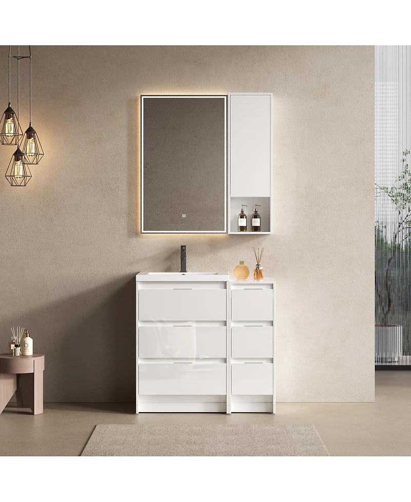 Sillysis 35.4 Inch Modern Bathroom Vanity with Resin Sink, Freestanding Storage Cabinet, Soft Close Drawers, Wall Cabinet