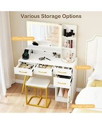 Volenca Lighted Vanity Set with Mirror, Adjustable Brightness, and Stool, 54-inches Tall