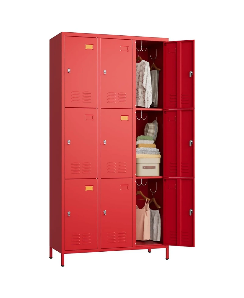 Boyel Living 9-Door Metal Locker with Business Card Holders and Hooks, Vented Employee Storage Cabinet for Gym Office