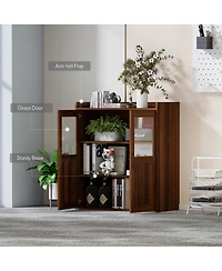 Boyel Living Glass Door Storage Cabinet with Display and Hidden Storage for Small Spaces