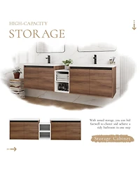 Sillysis Inch Wall Mounted Double Bathroom Vanity with Dual Resin Sinks and Open Storage Shelves for Modern Master Bath