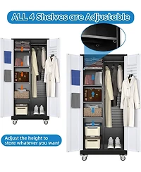 Boyel Living 71" Broom Closet Storage Cabinet with Wheels, Lockable Metal Organizer with Pegboard and Hooks for Garage